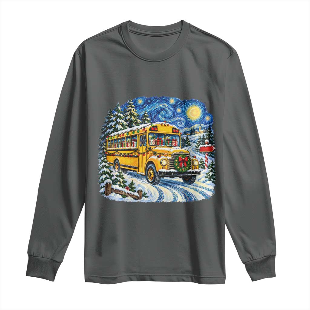 Starry Night Christmas School Bus Long Sleeve Shirt Bus Driver Gift TS12