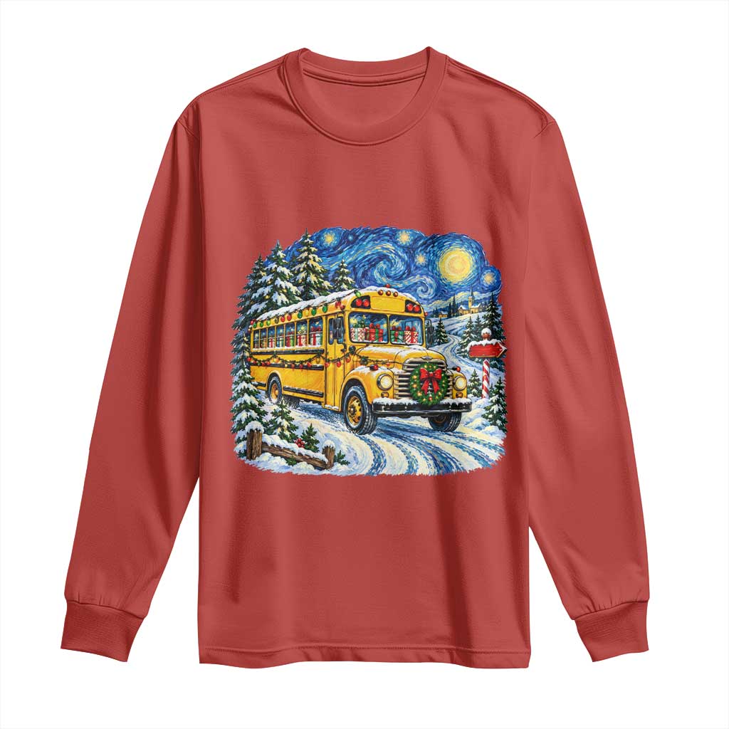 Starry Night Christmas School Bus Long Sleeve Shirt Bus Driver Gift TS12