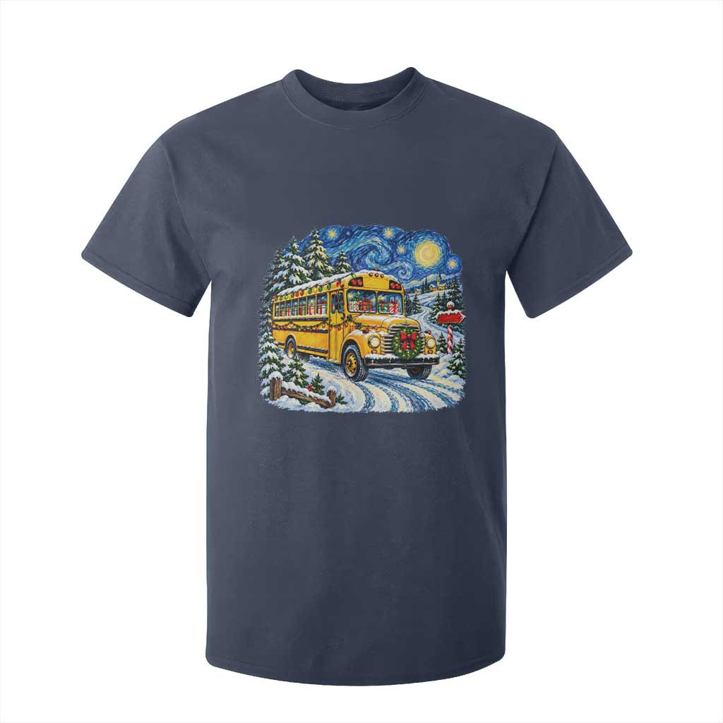 Starry Night Christmas School Bus T Shirt For Kid Bus Driver Gift TS12