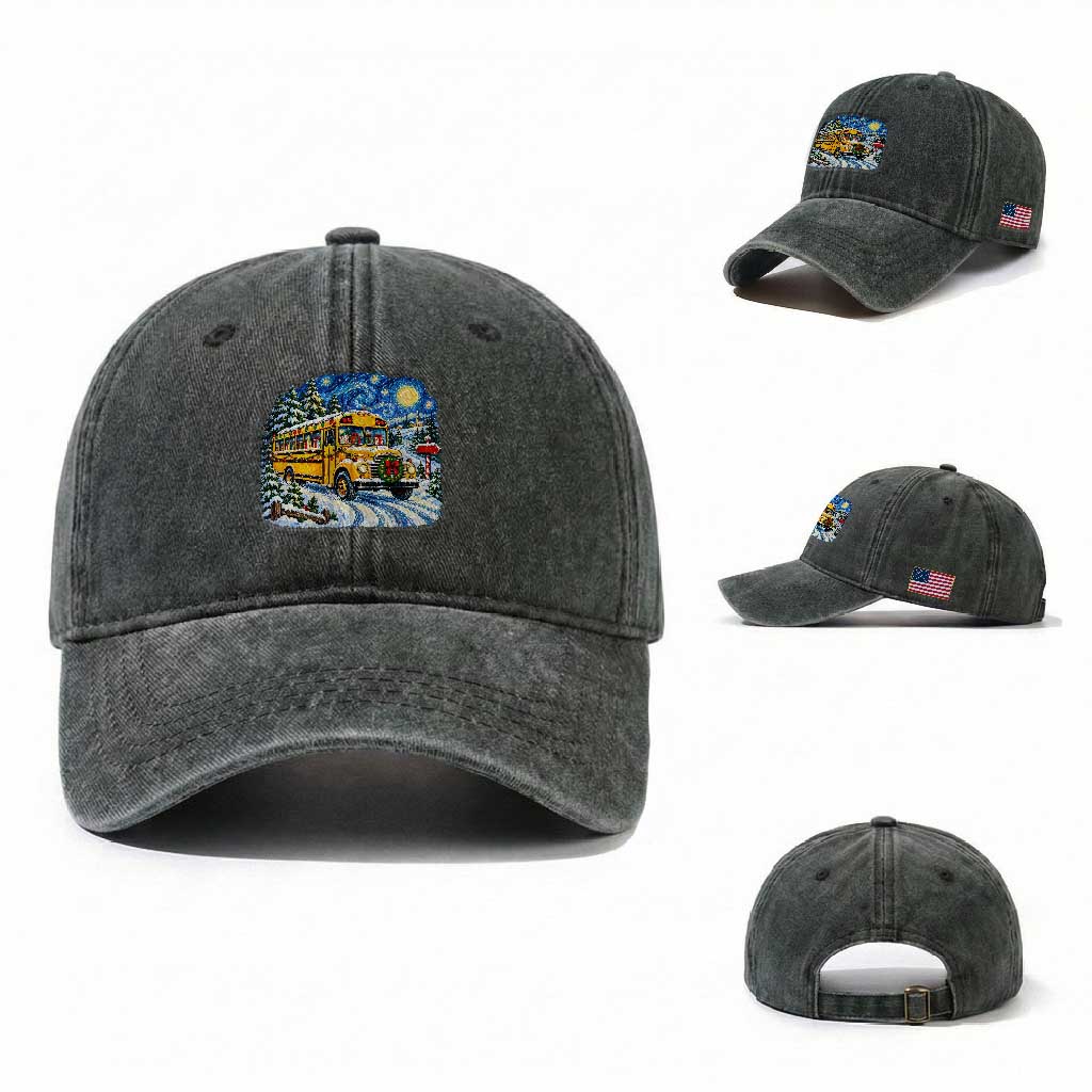 Starry Night Christmas School Bus Washed Cotton Baseball Cap Bus Driver Gift TS12