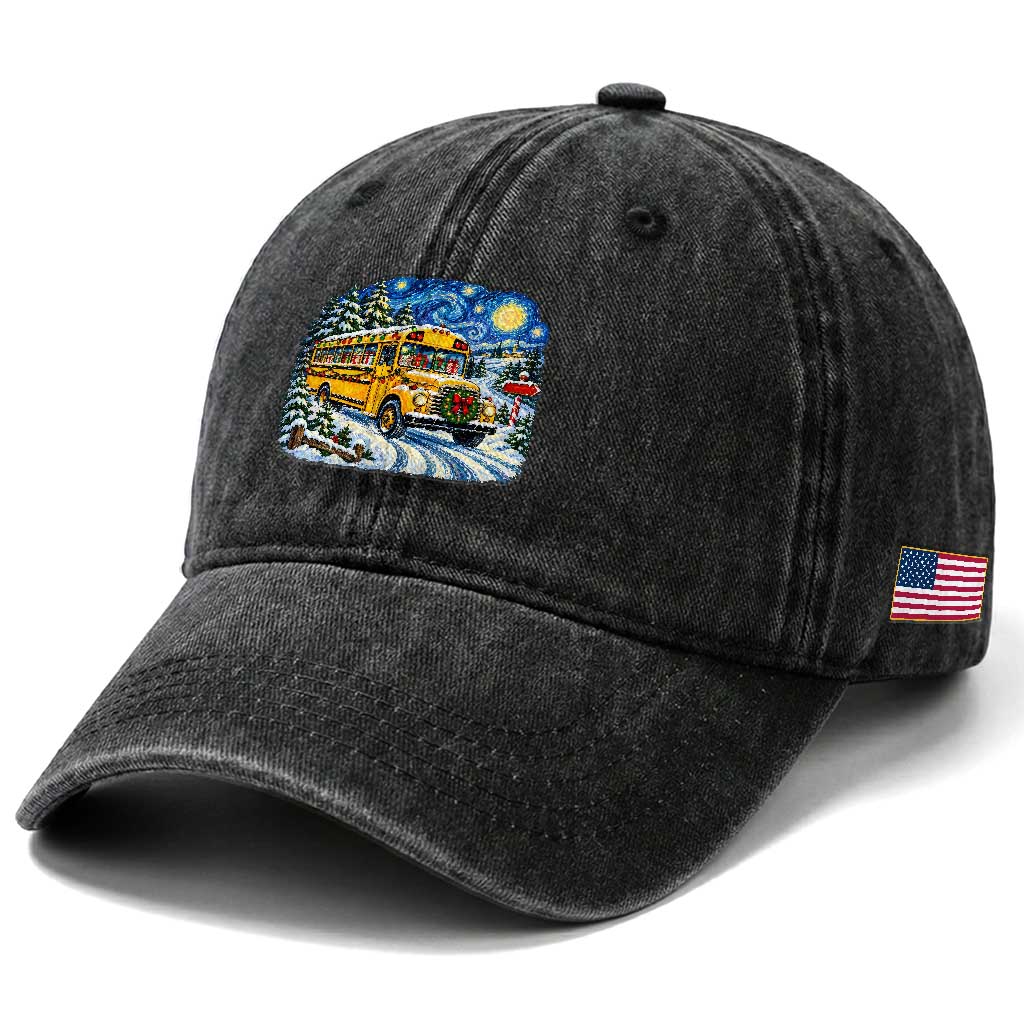 Starry Night Christmas School Bus Washed Cotton Baseball Cap Bus Driver Gift TS12