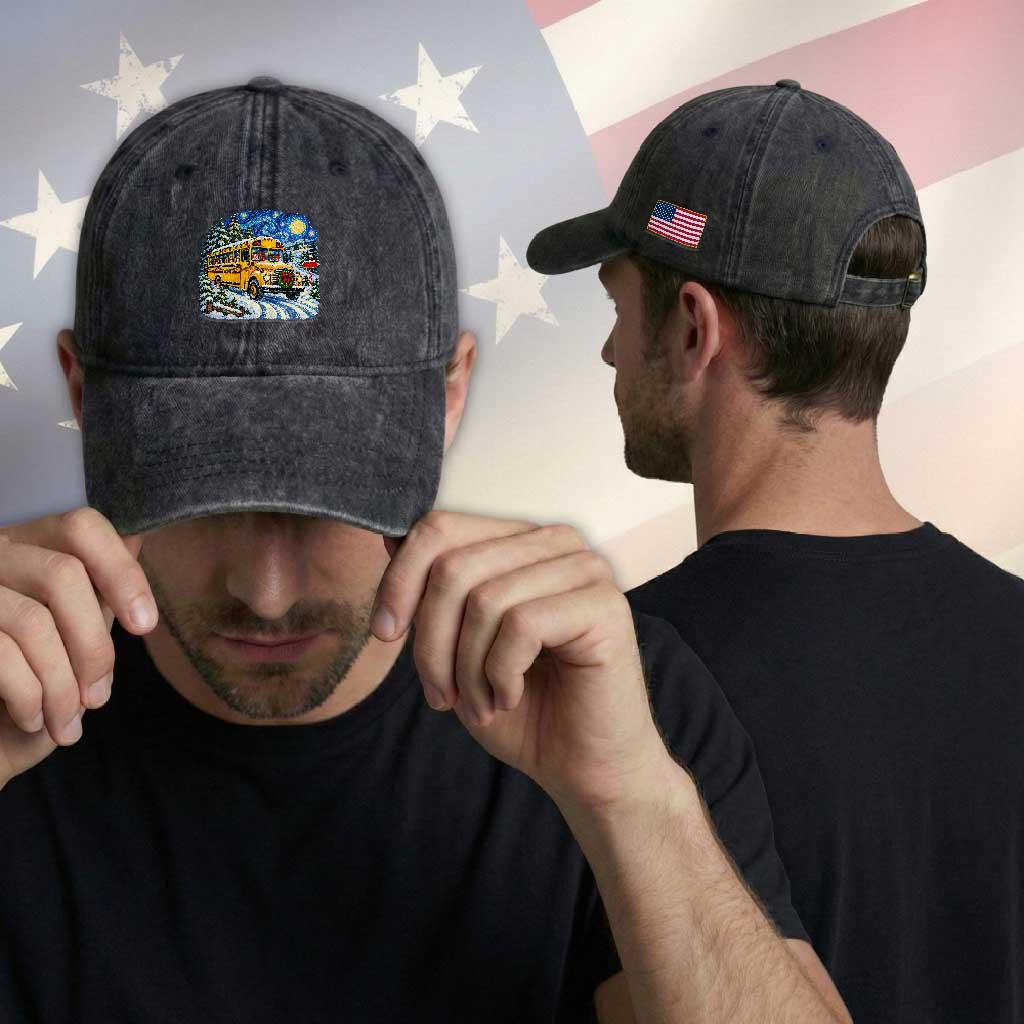Starry Night Christmas School Bus Washed Cotton Baseball Cap Bus Driver Gift TS12