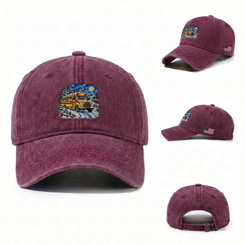 Starry Night Christmas School Bus Washed Cotton Baseball Cap Bus Driver Gift TS12