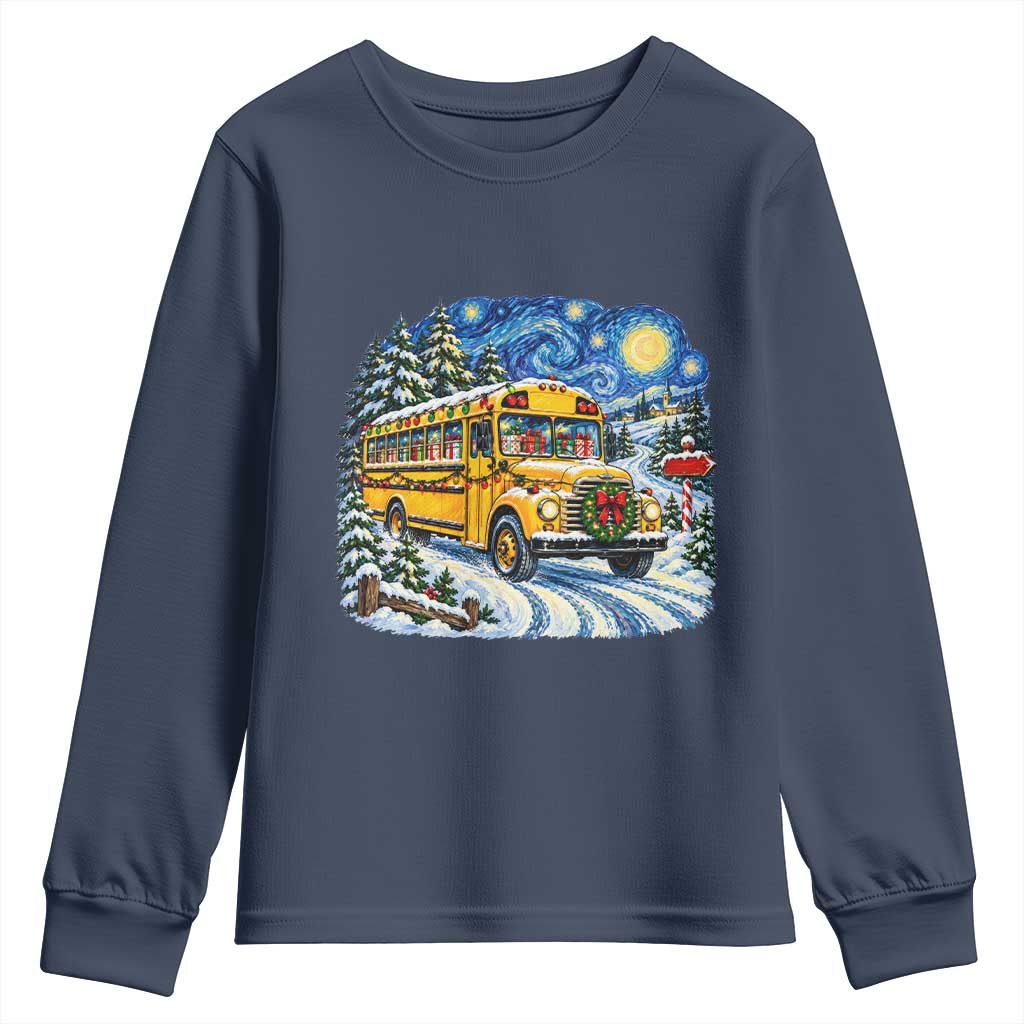 Starry Night Christmas School Bus Youth Sweatshirt Bus Driver Gift TS12