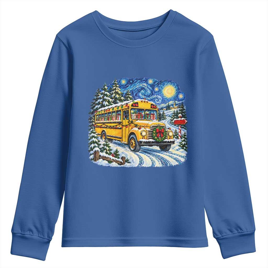 Starry Night Christmas School Bus Youth Sweatshirt Bus Driver Gift TS12