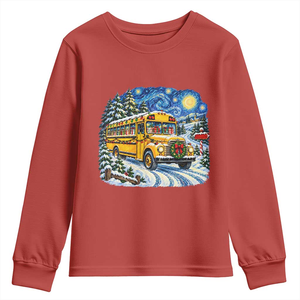 Starry Night Christmas School Bus Youth Sweatshirt Bus Driver Gift TS12
