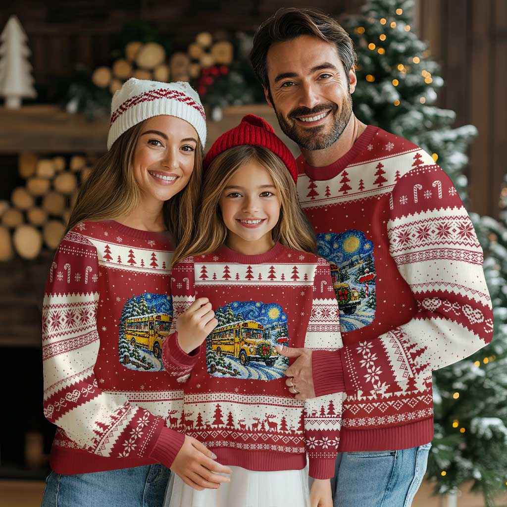 Starry Night Xmas School Bus Ugly Christmas Sweater Bus Driver Gift TS12