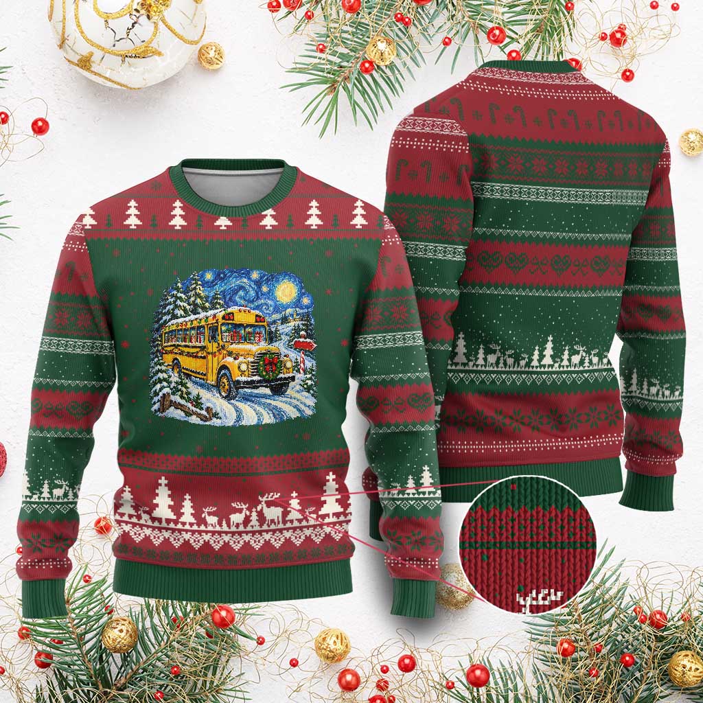 Starry Night Xmas School Bus Ugly Christmas Sweater Bus Driver Gift TS12