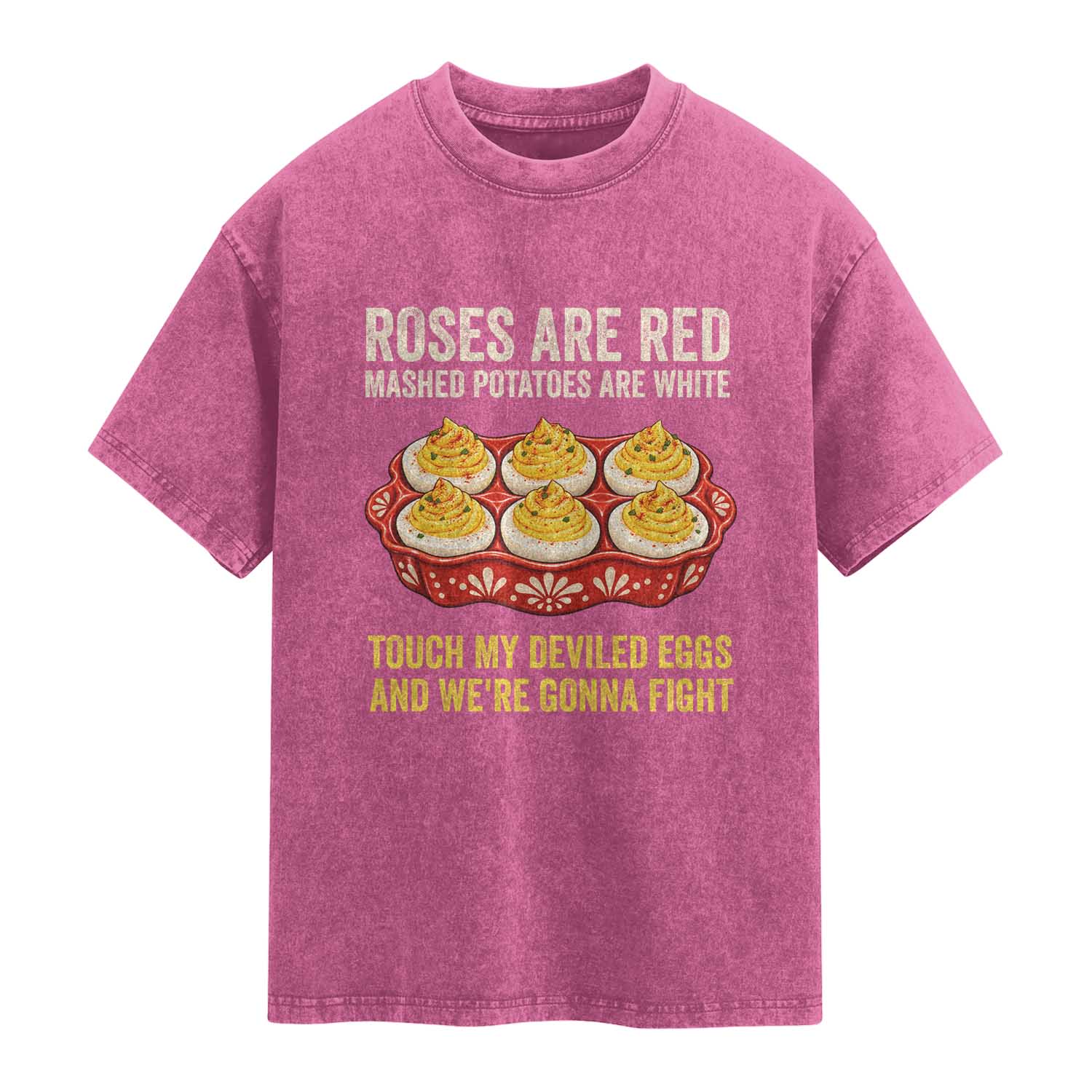Touch My Deviled Eggs Funny Poem Thanksgiving Tray Graphic Washed Cotton T-Shirt TS02