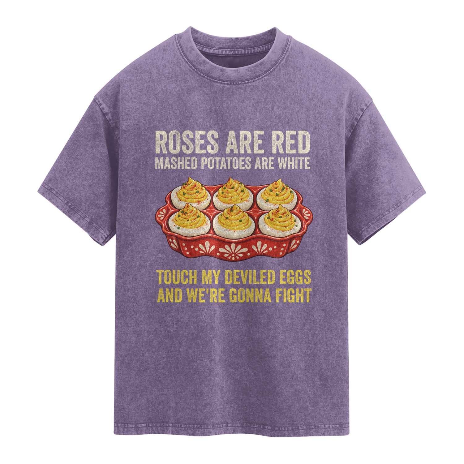 Touch My Deviled Eggs Funny Poem Thanksgiving Tray Graphic Washed Cotton T-Shirt TS02