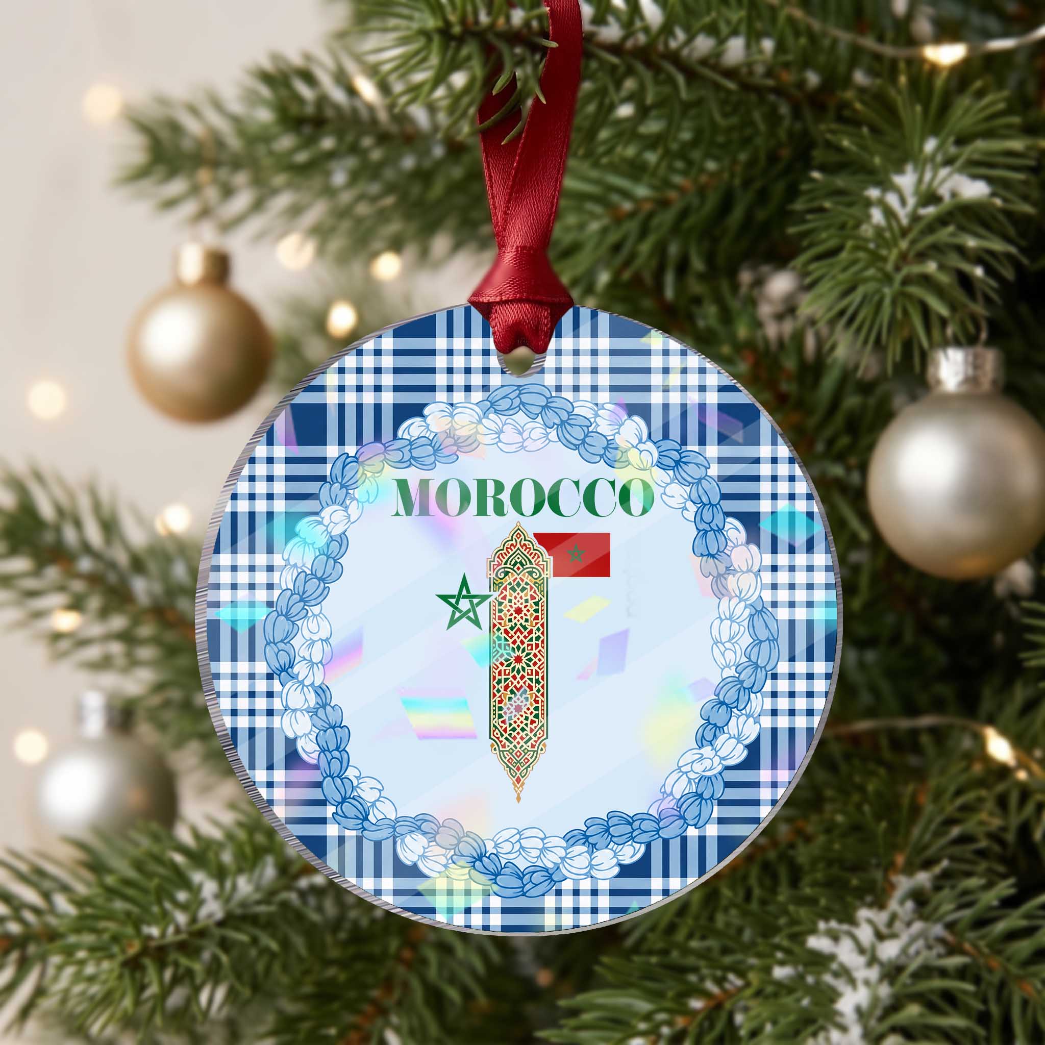Traditional Moroccan Mosaic Archway Graphic Holographic Acrylic Ornament Morocco Architecture Tile Pattern TS02