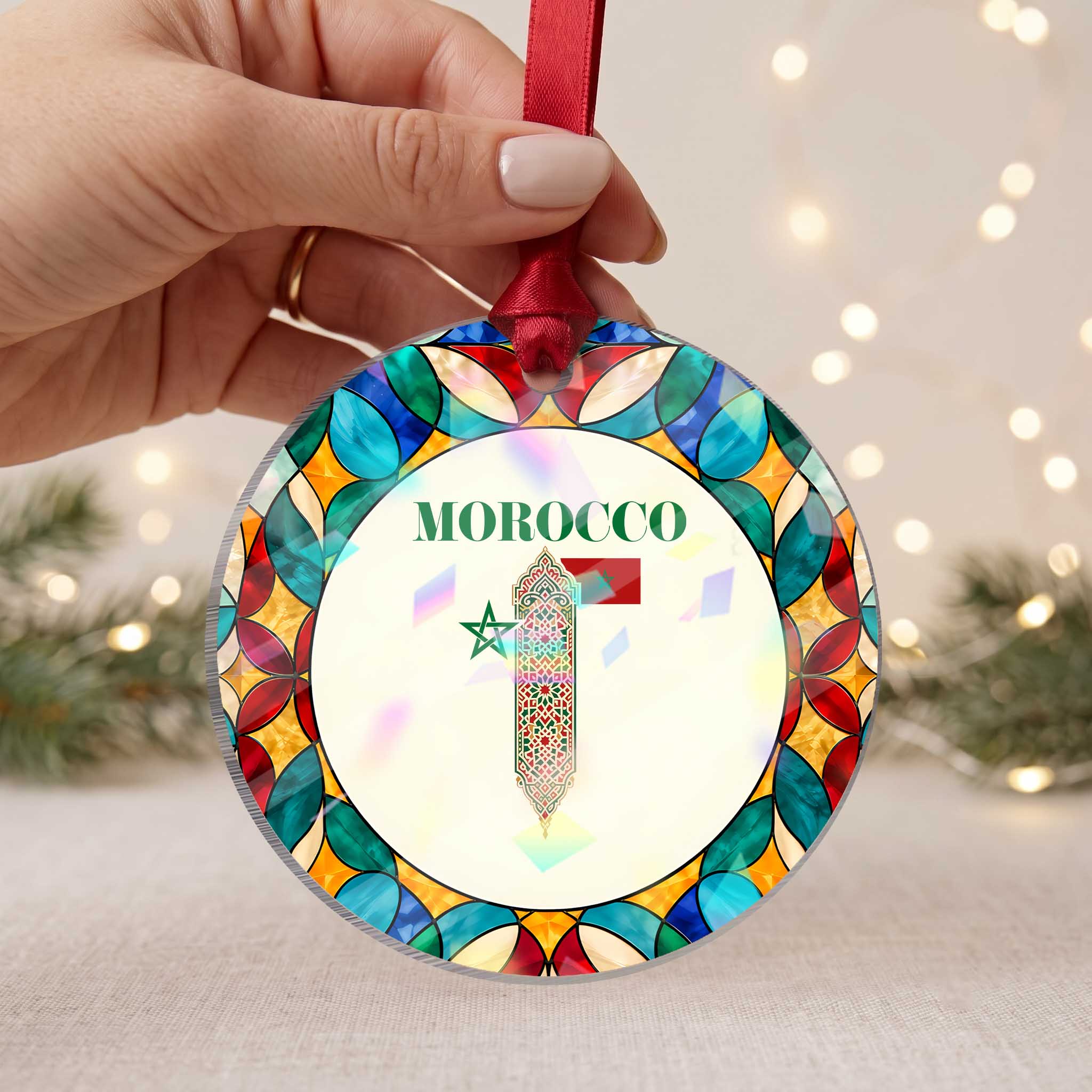 Traditional Moroccan Mosaic Archway Graphic Holographic Acrylic Ornament Morocco Architecture Tile Pattern TS02