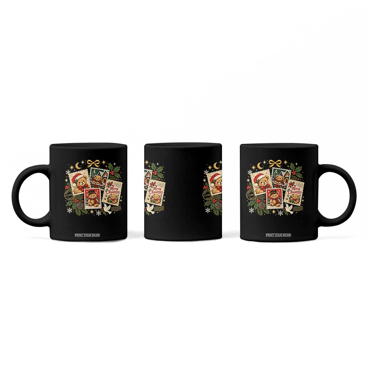 Vintage Christmas Teddy Bear Postage Stamp Coffee Mug Postage Stamp Winter Postcard Graphic TS10