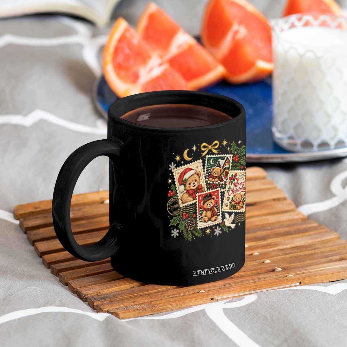 Vintage Christmas Teddy Bear Postage Stamp Coffee Mug Postage Stamp Winter Postcard Graphic TS10