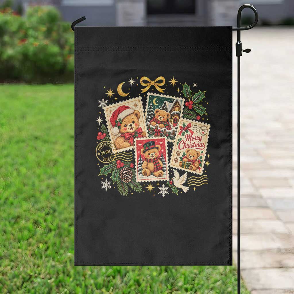 Vintage Christmas Teddy Bear Postage Stamp Garden Flag Postage Stamp Winter Postcard Graphic TS10