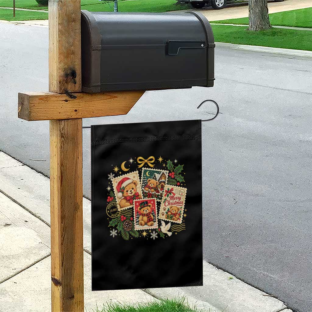 Vintage Christmas Teddy Bear Postage Stamp Garden Flag Postage Stamp Winter Postcard Graphic TS10