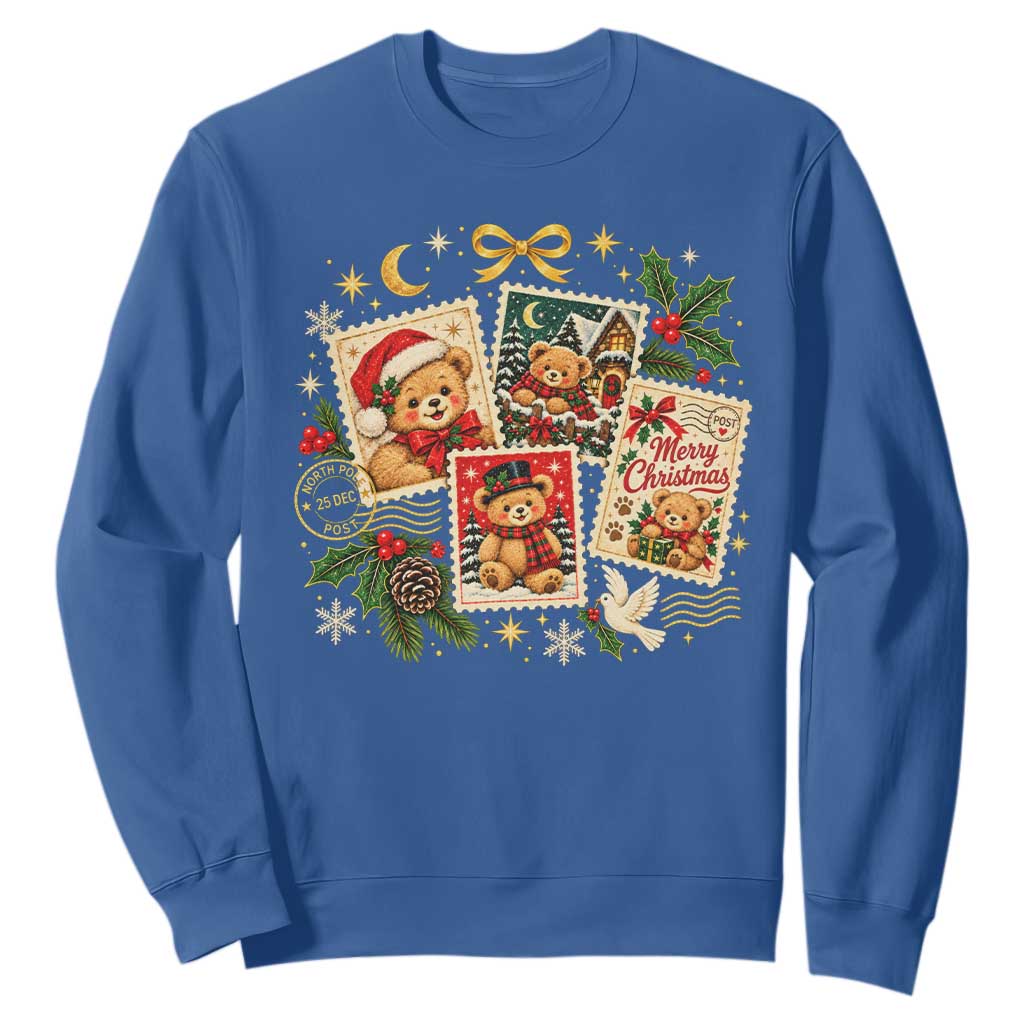 Vintage Christmas Teddy Bear Postage Stamp Sweatshirt Postage Stamp Winter Postcard Graphic TS10