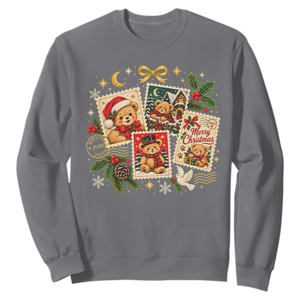 Vintage Christmas Teddy Bear Postage Stamp Sweatshirt Postage Stamp Winter Postcard Graphic TS10
