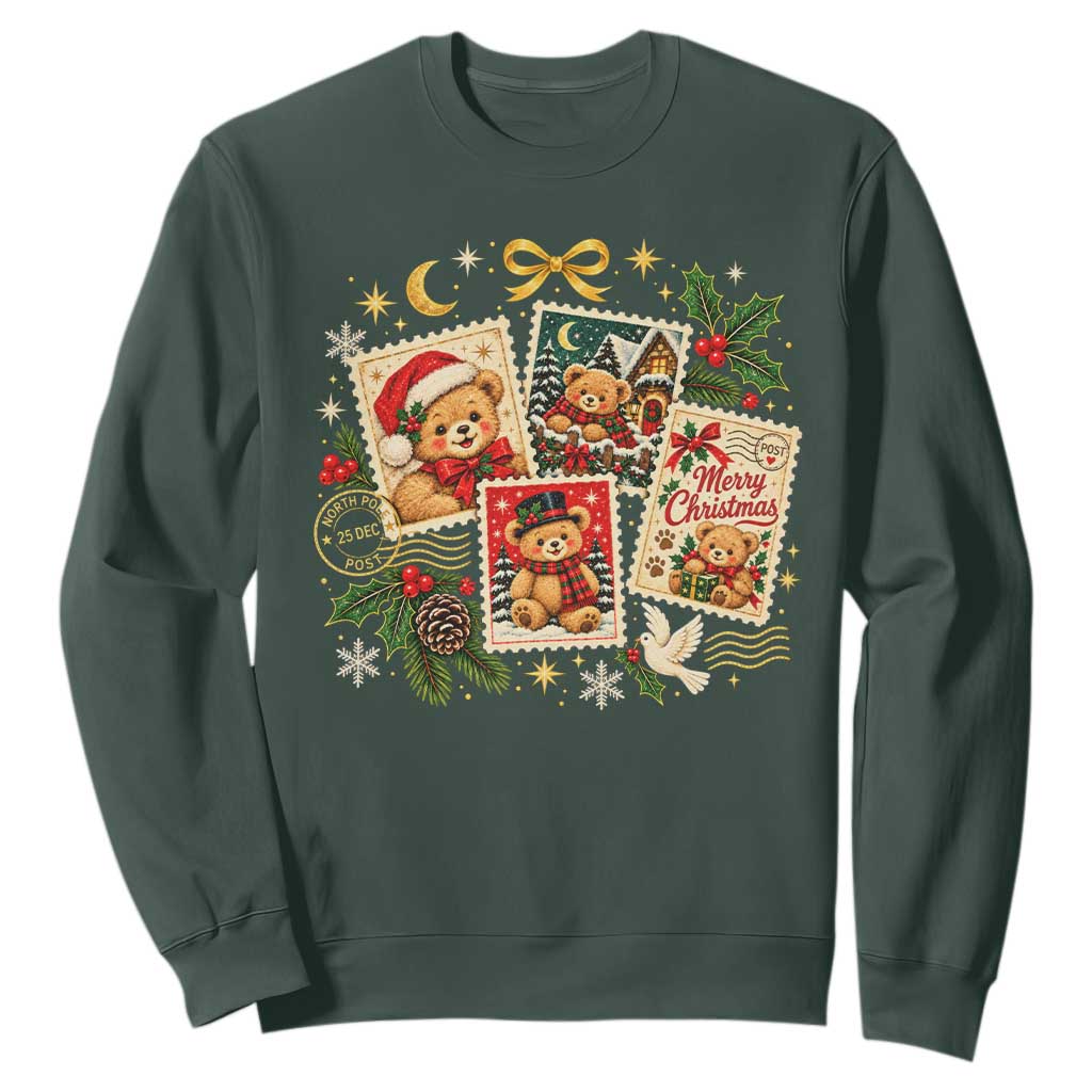 Vintage Christmas Teddy Bear Postage Stamp Sweatshirt Postage Stamp Winter Postcard Graphic TS10