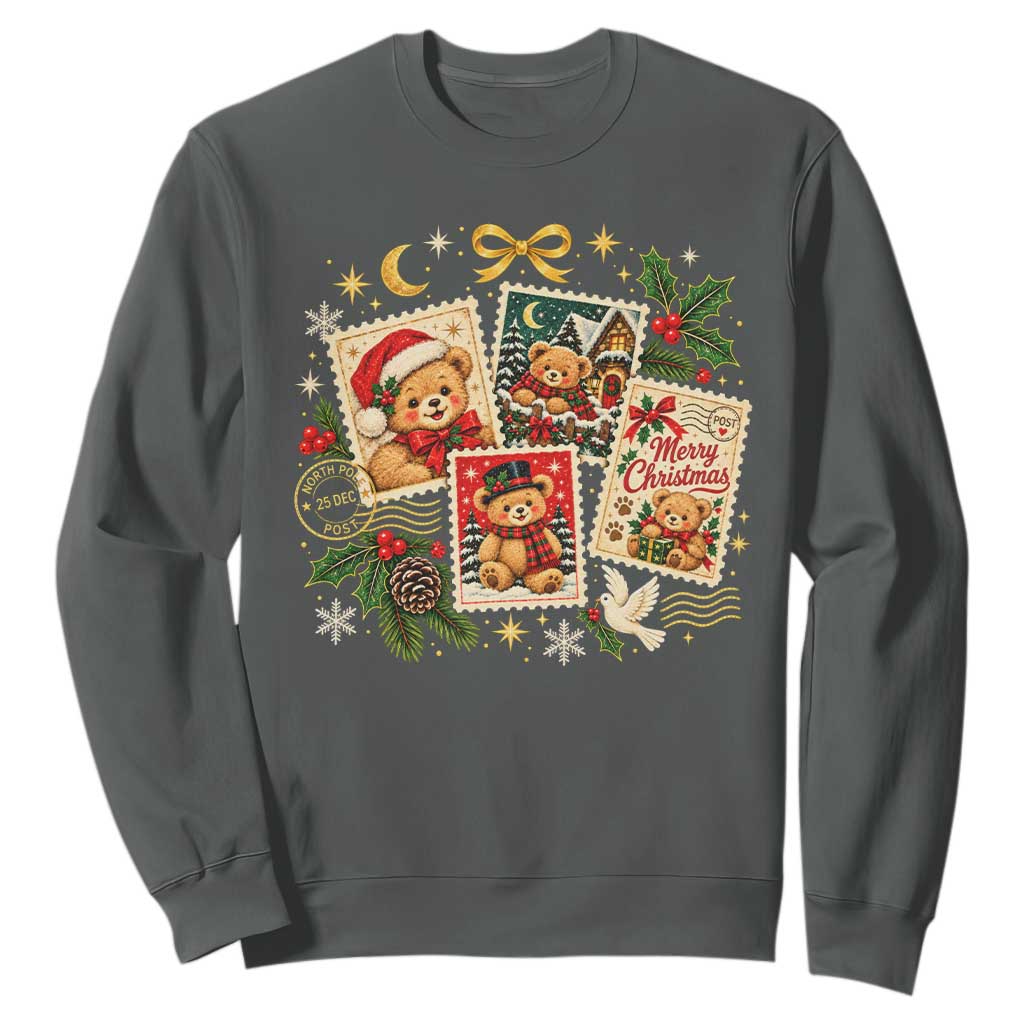Vintage Christmas Teddy Bear Postage Stamp Sweatshirt Postage Stamp Winter Postcard Graphic TS10