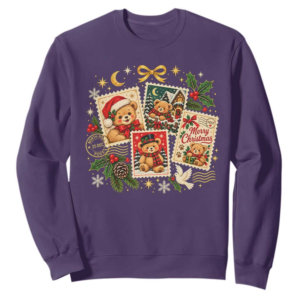 Vintage Christmas Teddy Bear Postage Stamp Sweatshirt Postage Stamp Winter Postcard Graphic TS10