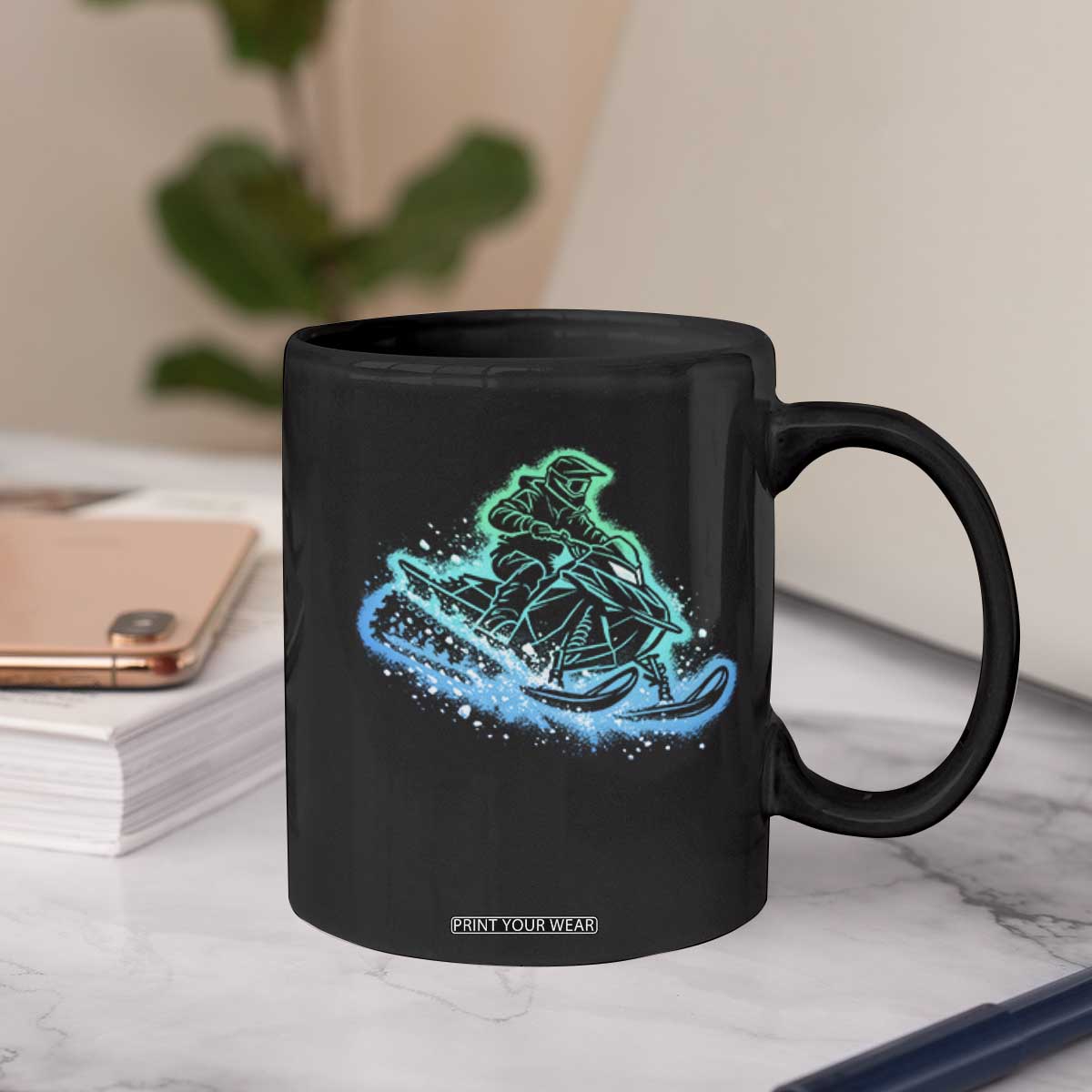 Vintage Snowmobile Graphic Coffee Mug Snowmobiling Snow Splatter Outdoor Gift TS10