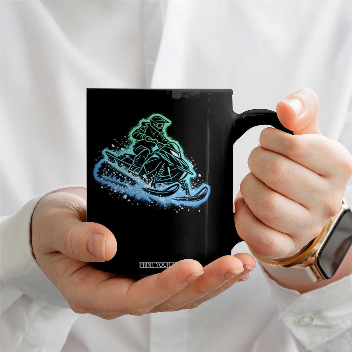 Vintage Snowmobile Graphic Coffee Mug Snowmobiling Snow Splatter Outdoor Gift TS10