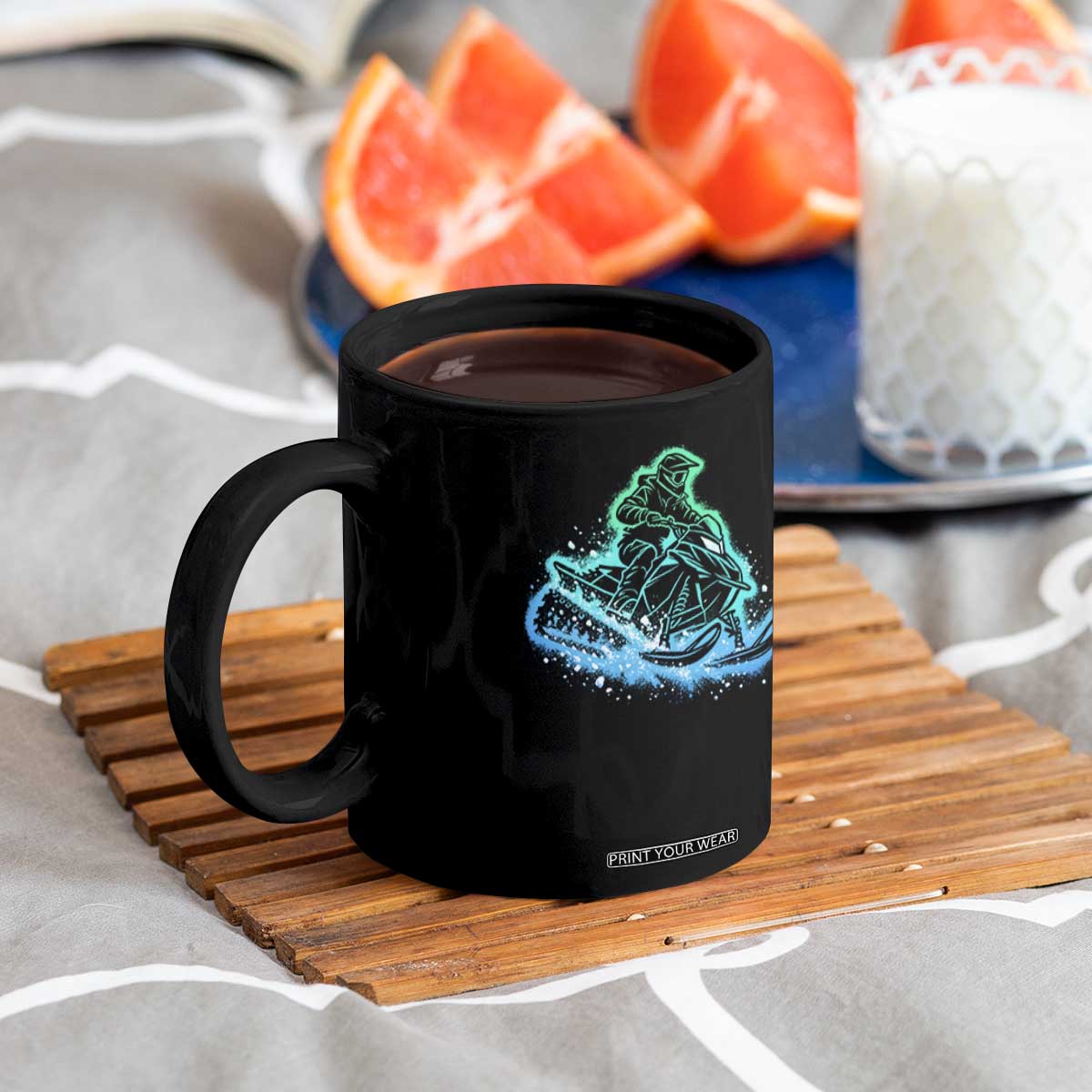 Vintage Snowmobile Graphic Coffee Mug Snowmobiling Snow Splatter Outdoor Gift TS10
