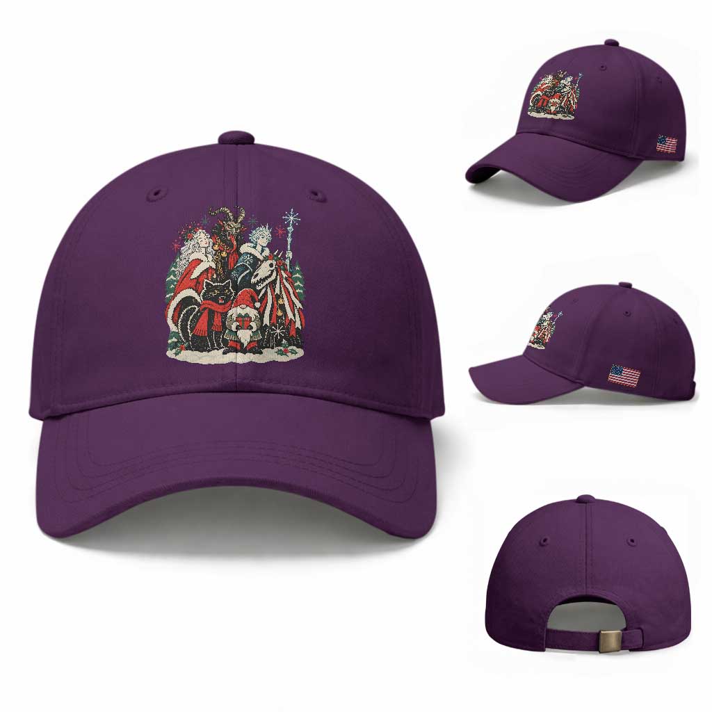 Whimsigoth Nordic Christmas Alpine Folklore Creatures Yule Cat Krampus 90s Styles Baseball Cap TS11