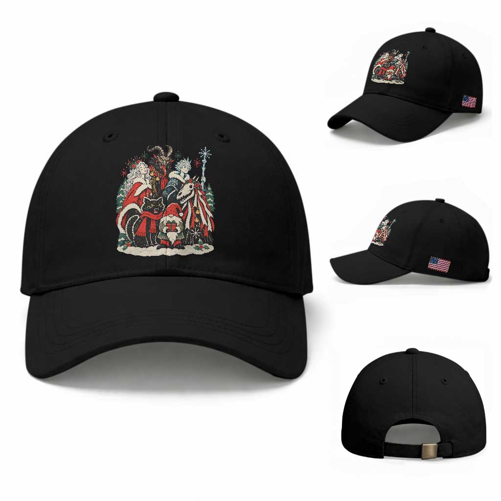 Whimsigoth Nordic Christmas Alpine Folklore Creatures Yule Cat Krampus 90s Styles Baseball Cap TS11