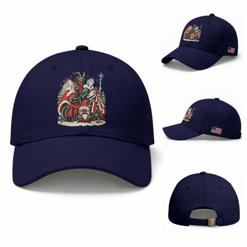 Whimsigoth Nordic Christmas Alpine Folklore Creatures Yule Cat Krampus 90s Styles Baseball Cap TS11
