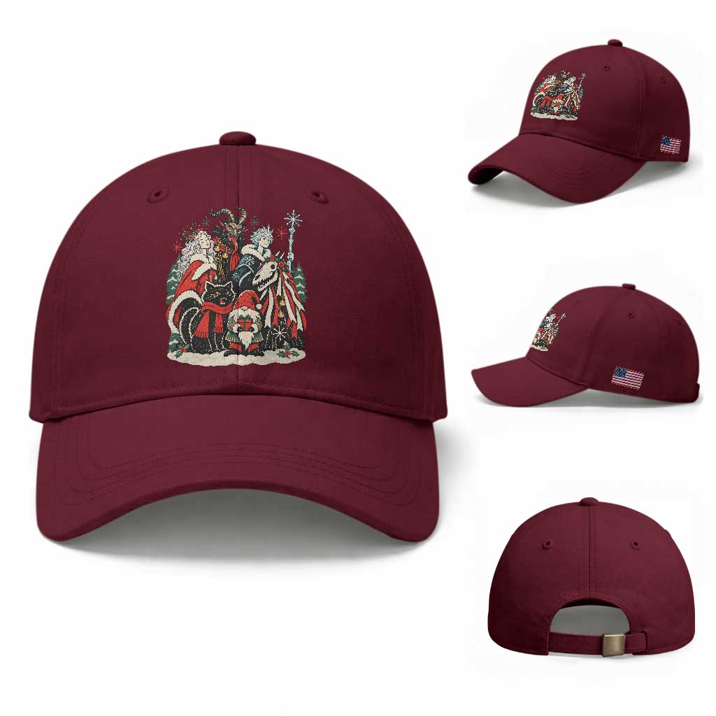 Whimsigoth Nordic Christmas Alpine Folklore Creatures Yule Cat Krampus 90s Styles Baseball Cap TS11