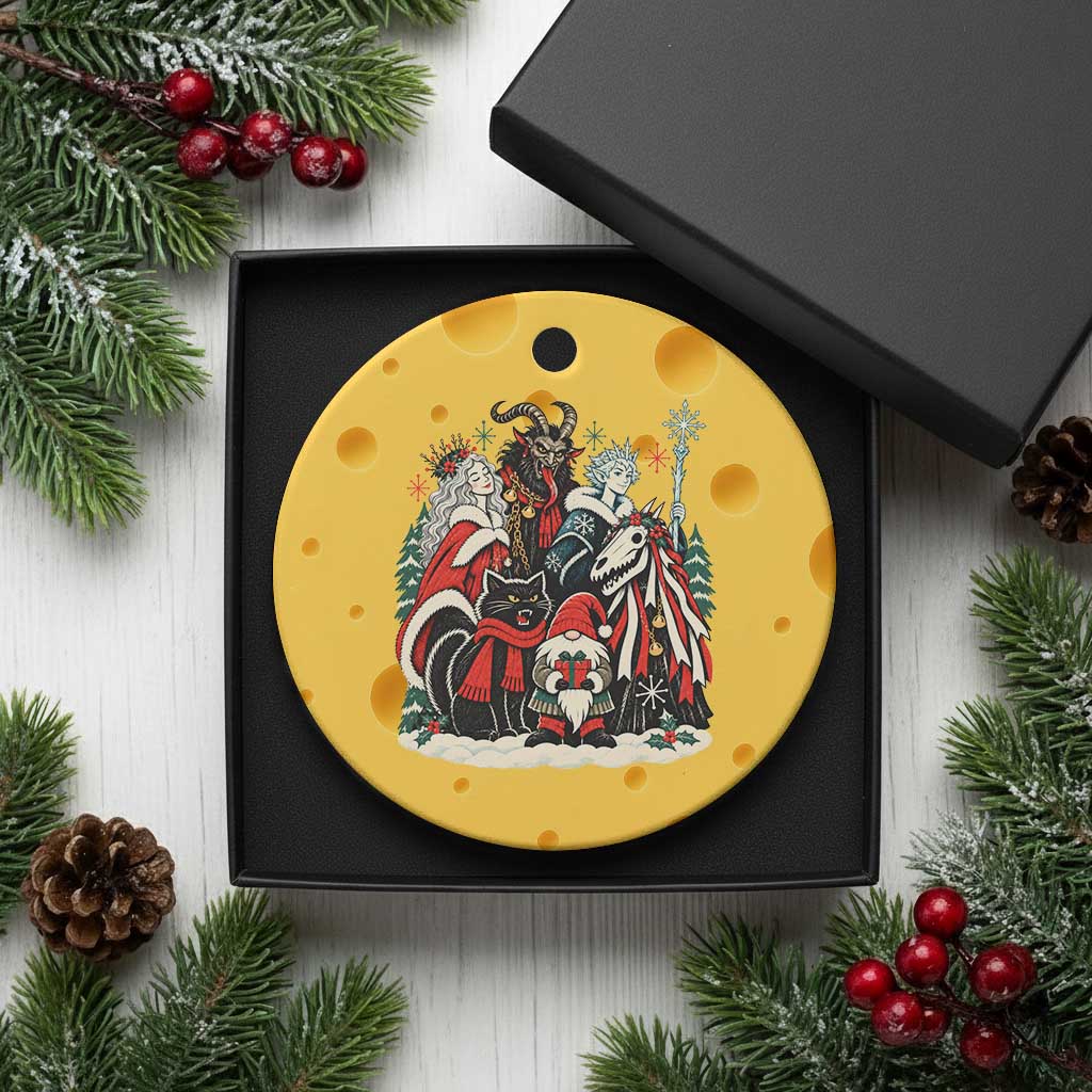 Whimsigoth Nordic Christmas Alpine Folklore Creatures Yule Cat Krampus 90s Styles Ceramic Ornament TS11