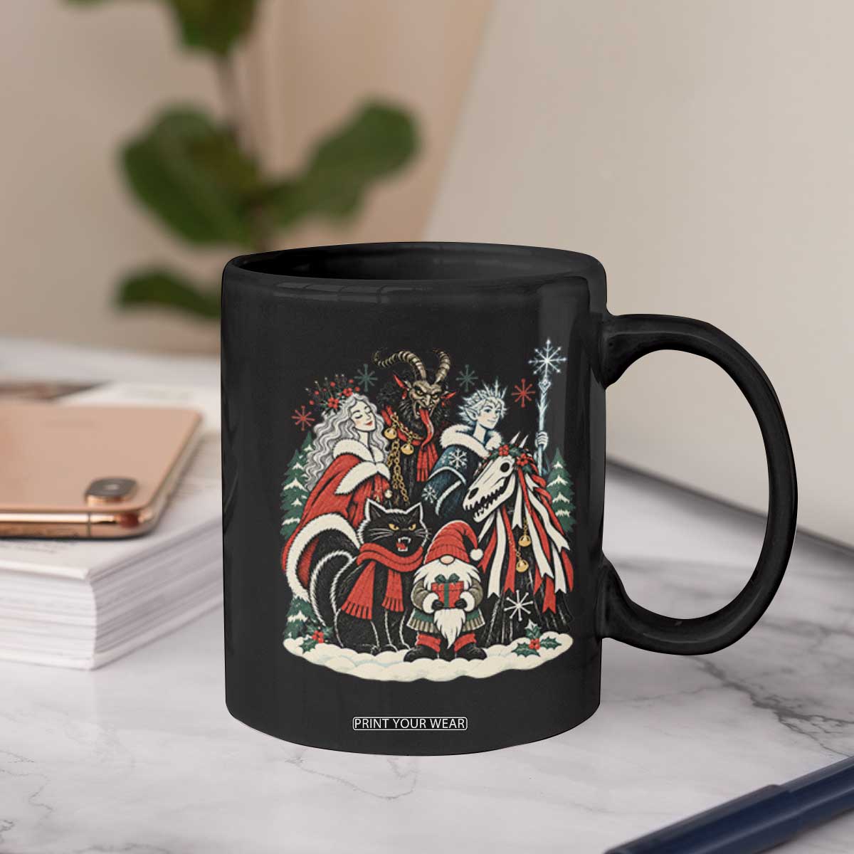 Whimsigoth Nordic Christmas Alpine Folklore Creatures Yule Cat Krampus 90s Styles Coffee Mug TS11