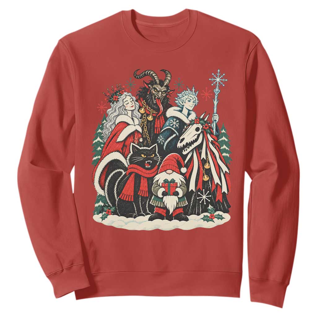Whimsigoth Nordic Christmas Alpine Folklore Creatures Yule Cat Krampus 90s Styles Sweatshirt TS11