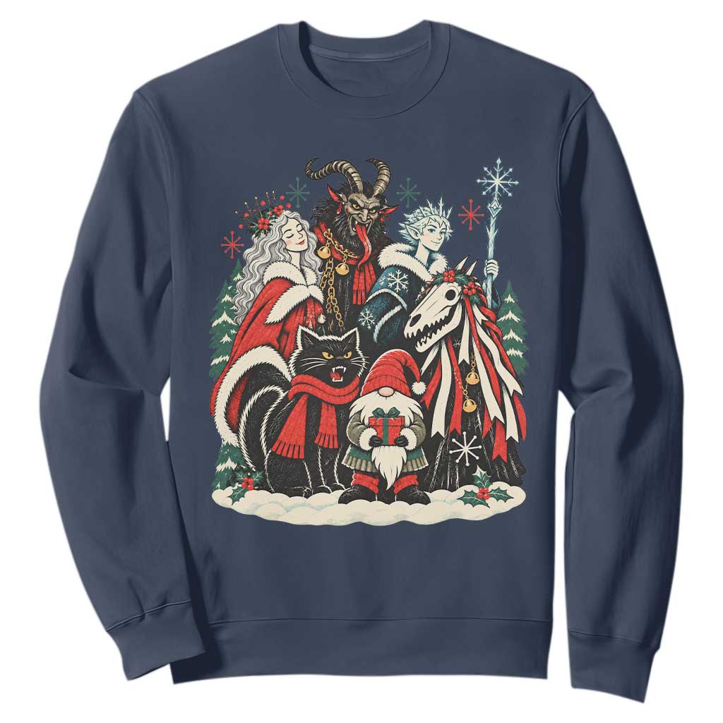 Whimsigoth Nordic Christmas Alpine Folklore Creatures Yule Cat Krampus 90s Styles Sweatshirt TS11