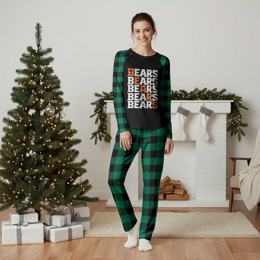 Wild Bear Claws Outdoor Plaid Pajama Set Grizzly Bear Stacked Typography TS12