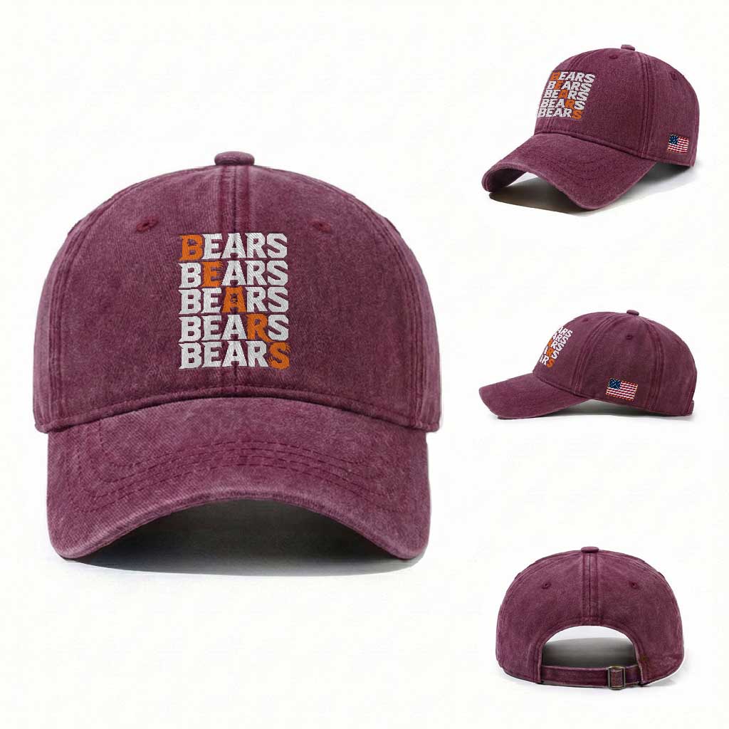 Wild Bear Claws Outdoor Washed Cotton Baseball Cap Grizzly Bear Stacked Typography TS12