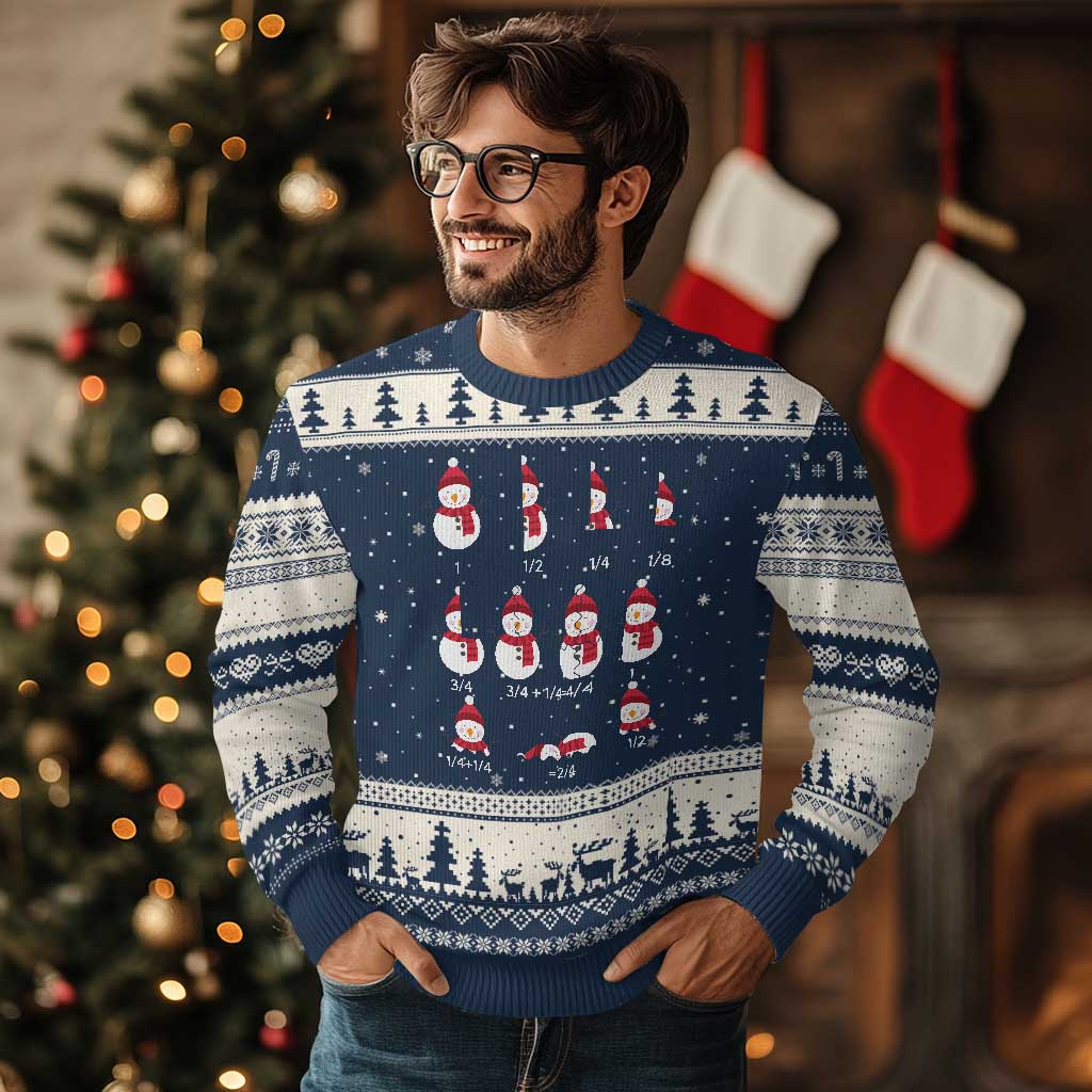 Xmas Math Teacher Ugly Christmas Sweater Snowman Fractions Educational Equation Gift TS12