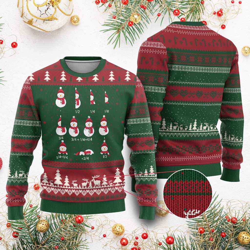 Xmas Math Teacher Ugly Christmas Sweater Snowman Fractions Educational Equation Gift TS12
