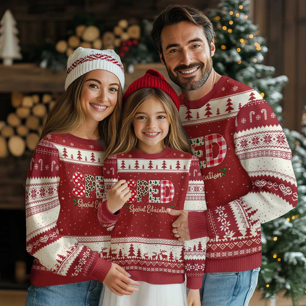 Xmas SPED Teacher Ugly Christmas Sweater Leopard Plaid Special Education Educator Gift TS12