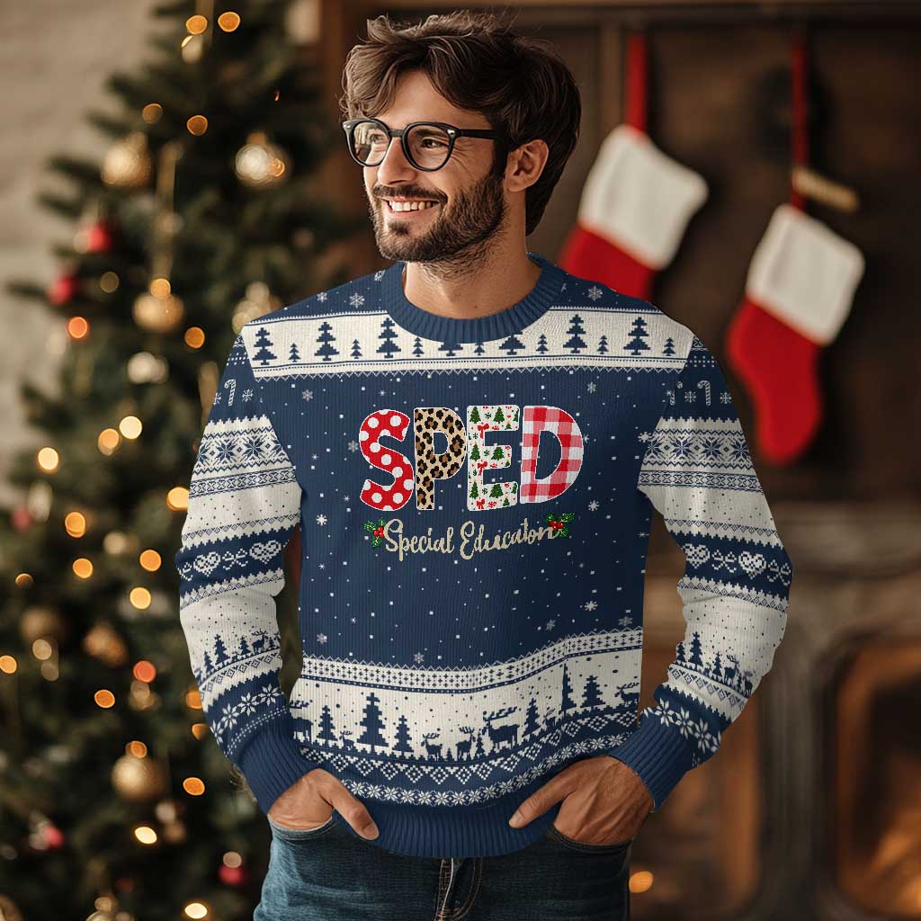 Xmas SPED Teacher Ugly Christmas Sweater Leopard Plaid Special Education Educator Gift TS12