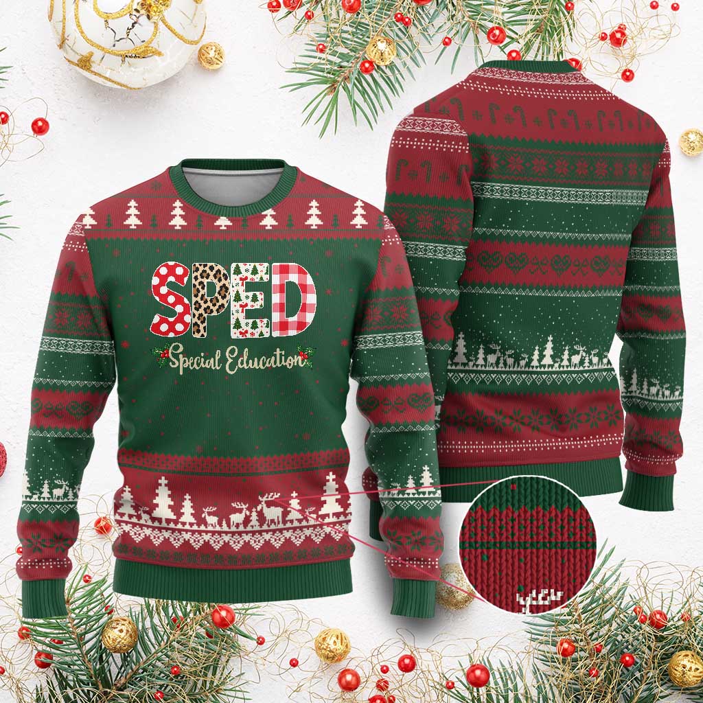 Xmas SPED Teacher Ugly Christmas Sweater Leopard Plaid Special Education Educator Gift TS12