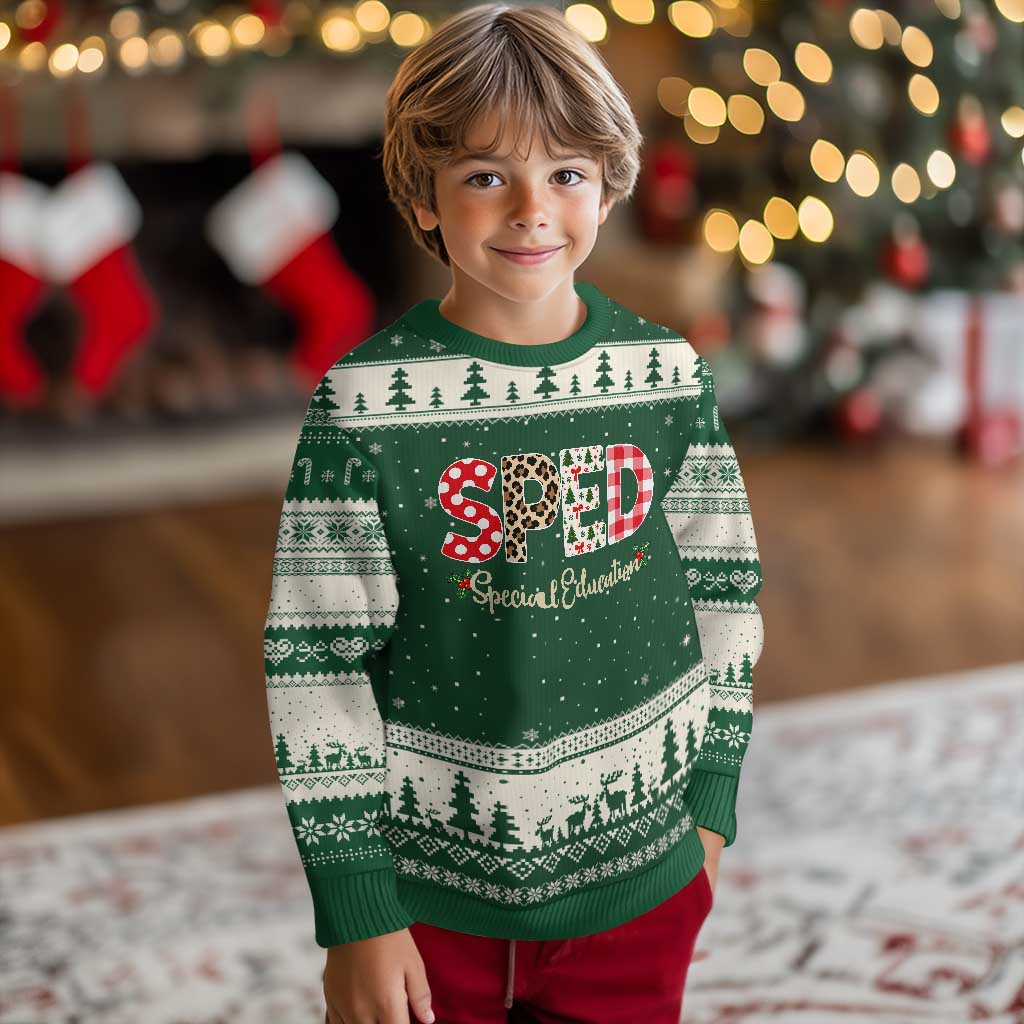 Xmas SPED Teacher Ugly Christmas Sweater Leopard Plaid Special Education Educator Gift TS12